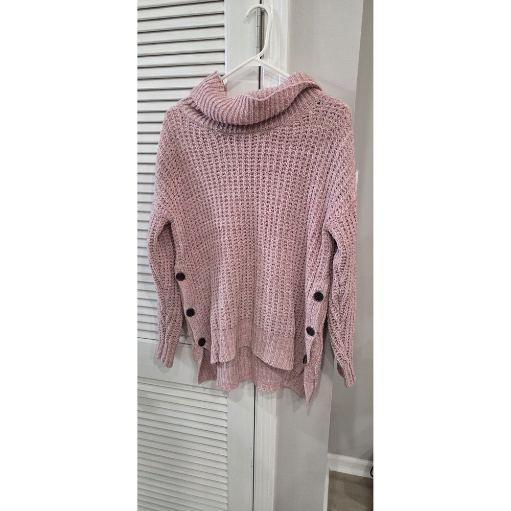Womens Eyeshadow Plush Pink Fuzzy Chenille Pullover Sweater Cowl Neck Size Med
